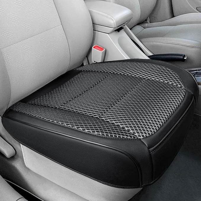 1 Pack Black Ventilated Bottom Car Seat Cover, 3D Air Mesh Breathable Front Leather Car Seat Protectors, Universal Fit Automo