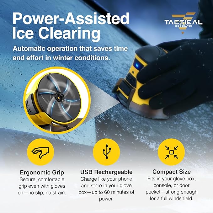 Tactical Ice Scraper Electric Scrapers for Car Windshield with Motorized Rotating Disc Rechargeable Cordless Scratch Free Best Ice Scrapper & Snow Remover Tool for Winter Driving