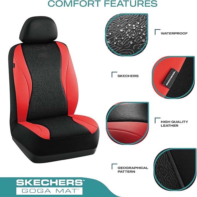 Skechers Car Seat Covers,Leather Seat Covers with GOGA Mat Technology,Waterproof Car Seat Covers Front Seats,Airbag Compatibl