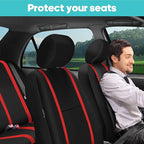 FH Group Unique Flat Cloth Full Set Car Seat Covers w. Silicone Steering Wheel Cover- Universal Fit for Most Cars, Trucks, SUVs or Vans (Red/Black)