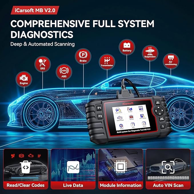 iCarsoft MB V2.0 OBD2 Scanner Diagnostic Tool for Benz/Sprinter/Smart, Full System Code Reader with 8 Resets, Auto VIN,