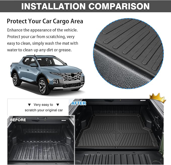 Powerty Floor Mats & Truck Bed Mat for 2022-2024 2025 2026 Hyundai Santa Cruz Accessories Floor Mats 2 Row Liner Set All Weather TPE 3D Floor Liners&Truck Bed Liner