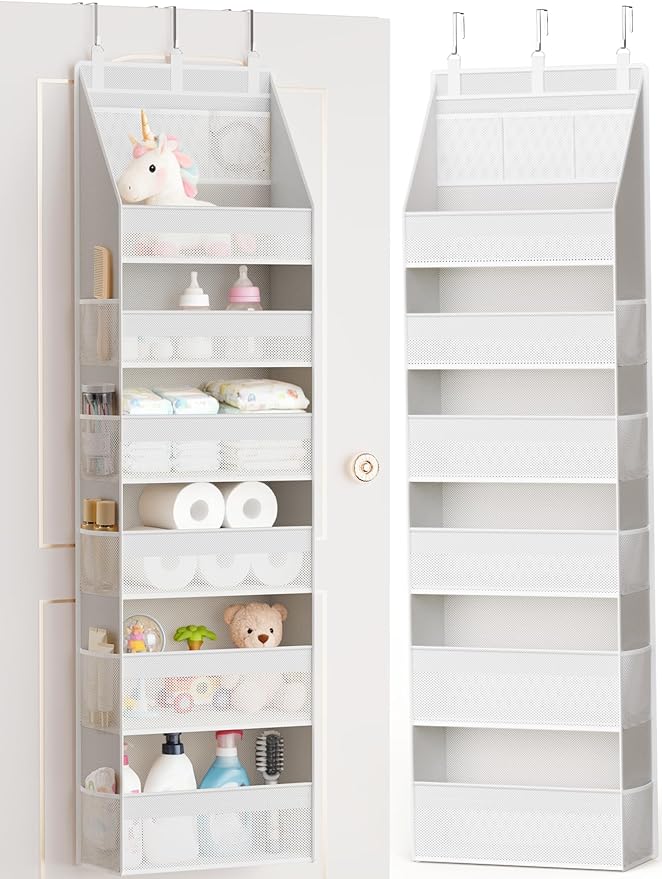 Criusia Over the Door Organizer, Heavy-Duty 6-Shelf Hanging Storage with 13 Mesh Pockets, 55lbs Capacity Behind the Door Stor