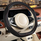 14 inch D Shaped Steering Wheel Cover for Prius Civic, Nappa Microfiber Leather Non-Slip Breathable Fabric, Warm in Winter an