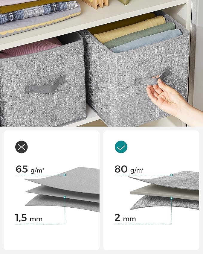 SONGMICS Storage Cubes, 11-Inch Non-Woven Fabric Bins with Double Handles, Set of 6, Closet Organizers for Shelves, Foldable,