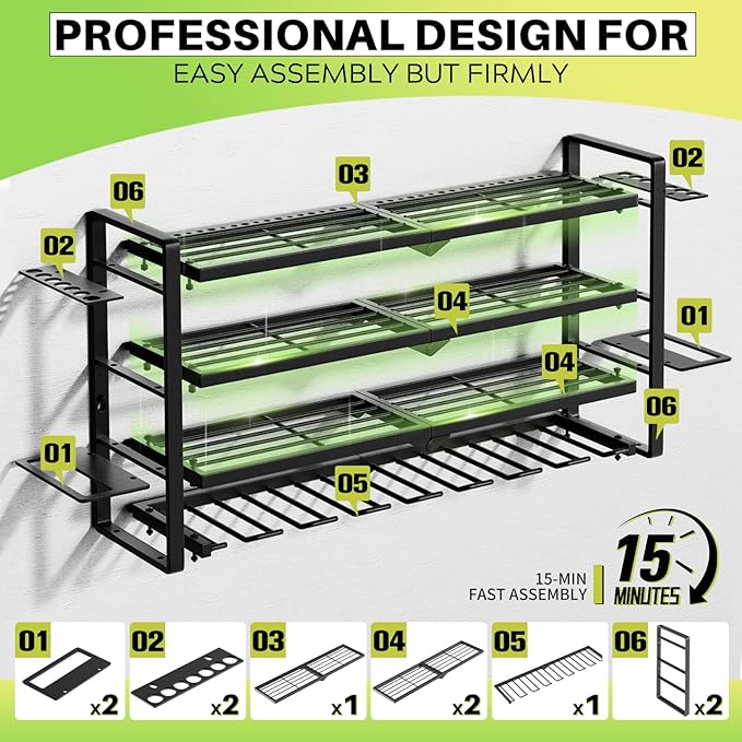 Large Power Tool Organizer Wall Mount, Garage Storage Cordless Tool Organizer with Screwdriver Holder, Heavy Duty Metal Stora