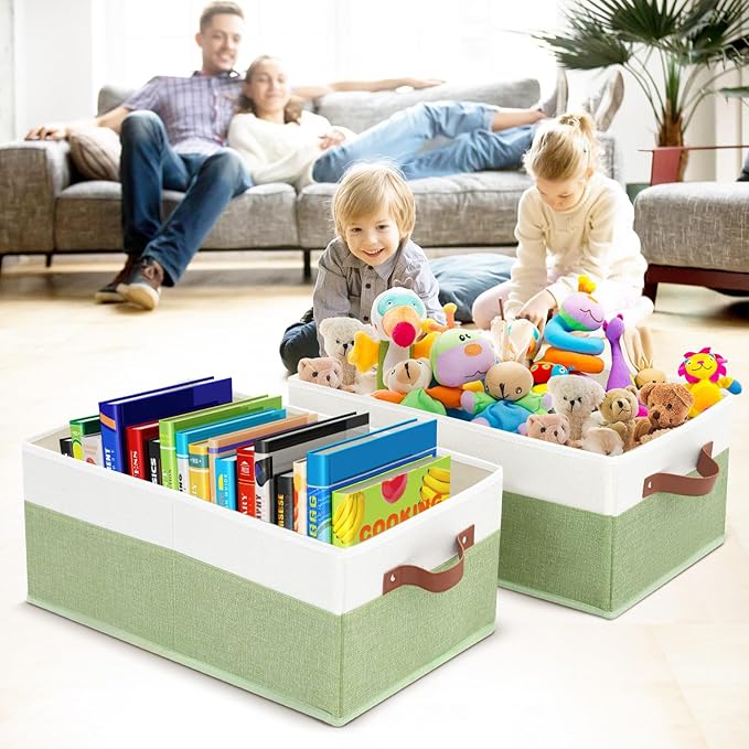 3 Pack Large Capacity Storage Bins Closet Organizer for Shelves, Fabric Closet Storage Baskets Boxes with Leather Handles for