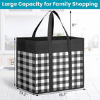 WOWBOX Reusable Grocery Bags,4-Pack, Foldable Reusable Shopping Tote Bags bulk with Reinforced Handles,Large Storage Bags with Water Resistant Coating for Groceries,Multipurpose,Black-White