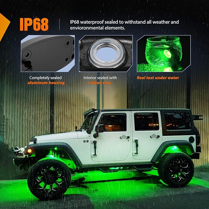 Nilight LED Rock Light 6PCS Underglow Wheel Well Pods Waterproof Exterior Underbody Roof Rack Side Lamps for Car Truck Pickups ATV UTV SUV Motorcycle Boat, Green Color