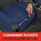 Motor Trend Seat Covers for Cars Trucks SUV, Faux Leather 2-Pack Blue Padded Car Seat Covers with Storage Pockets, Premium In