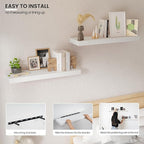 Vivelove Wooden Floating Shelves for Wall 24” x 8”x 1.4”, Solid Wood Shelf with Invisible Brackets, Deep Wall Shelves for Bat