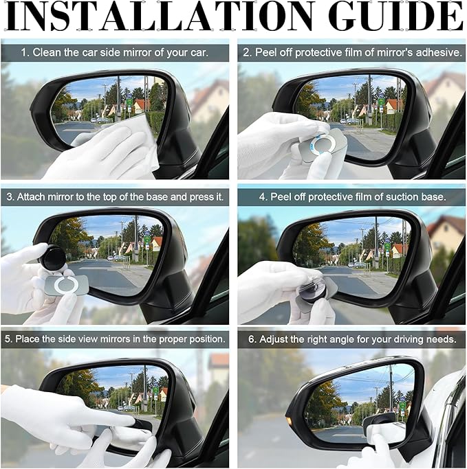 LivTee Blind Spot Car Mirror, Rectangular HD Glass Frameless Convex Side Mirror Blindspot, Reusable 360° Wide Angle Rear View Car Mirrors with Powerful Adjustable Suction Cup - Exterior Mirrors