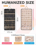 BAGSMART Hanging Jewelry Organizer Storage Roll with Hanger Metal Hooks Double-Sided Jewelry Holder for Earrings, Necklaces, 