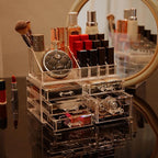 Cq acrylic 2 Pack Clear Makeup Storage Organizer,Stackable 5 Drawers Make up Organizers,Cute Desk Organizer for Vanity Jewelr