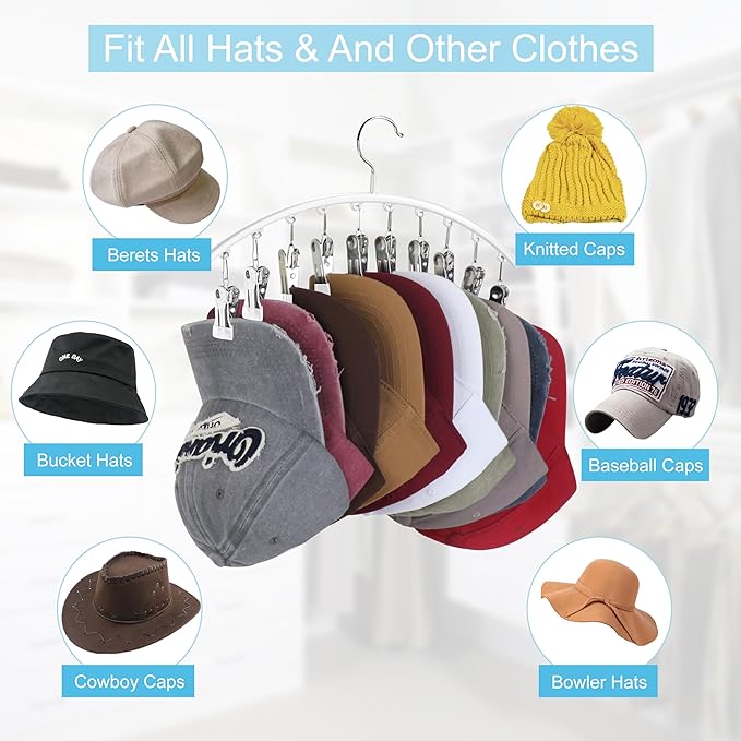 Cuipingoo Hat Hangers for Closet, Metal 2 Pack Hat Organizer Holder for Hanger Closet Display, Hat Racks for Baseball Caps w/