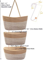 Over the Door Hanging Basket for Organizing 3 Tiers Woven Cotton Rope Wall Mount Storage basket Decorative Kitchen Hanging Or