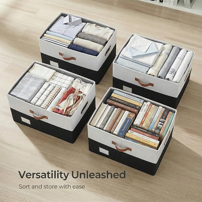 PRANDOM Storage Bins with Lids [3-Pack] Linen Fabric Foldable Storage Boxes Organizer Containers Baskets Cube with Cover for 