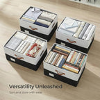 PRANDOM Storage Bins with Lids [3-Pack] Linen Fabric Foldable Storage Boxes Organizer Containers Baskets Cube with Cover for 