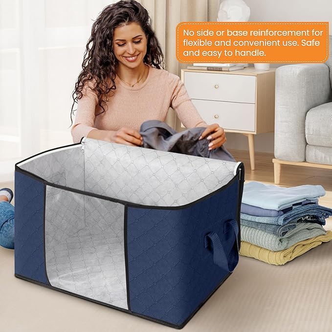 Fab totes 24 Gallons Clothes Storage,Foldable Thick Fabric Blanket Storage Bags, Containers for Organizing Bedroom, Closet, C