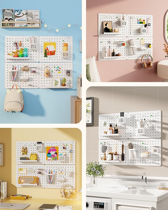 PEGZONE Pegboard Wall Organizer Combination Kit,Overall 33.1"x25.4" Metal Office Pegboard with 21 Accessories, Wall Mounted P