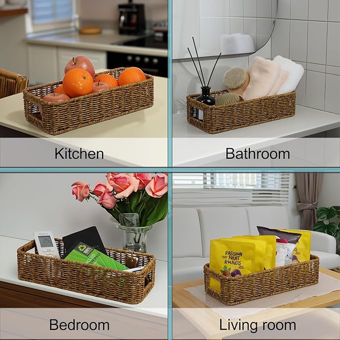 Basket for Toilet Paper Storage, Waterproof Wicker Baskets for Bathroom Counter Organizer, Small Storage Basket for Organizin