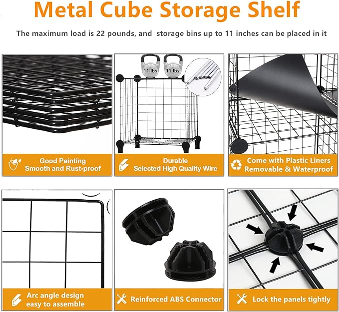 AWTATOS Wire Cube Storage Organizer, Closet Organizers and Storage, Metal 6 Cube Storage Shelves Bookshelf, Portable Closet C