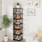 Vertical Tall Shoe Rack Organizer for Entryway -7 Tier Free Standing Slim Narrow Bamboo Wood Corner Stackable Shoe Boots Stor