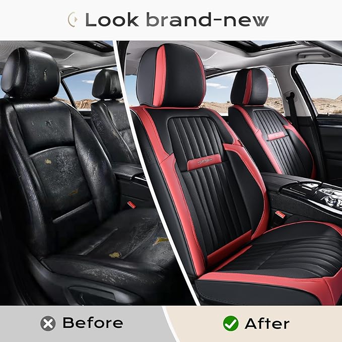 Coverado Car Seat Covers Front Seats, Seat Covers for Cars, Car Seat Protector, 2-Pack Car Seat Cushion Nappa Leather, Waterp