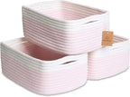 NaturalCozy 11.8"x8"x4.5” Rectangle Storage Baskets for Shelves 3 Pack | Cotton Rope Woven Small Baskets for Organizing | Sma