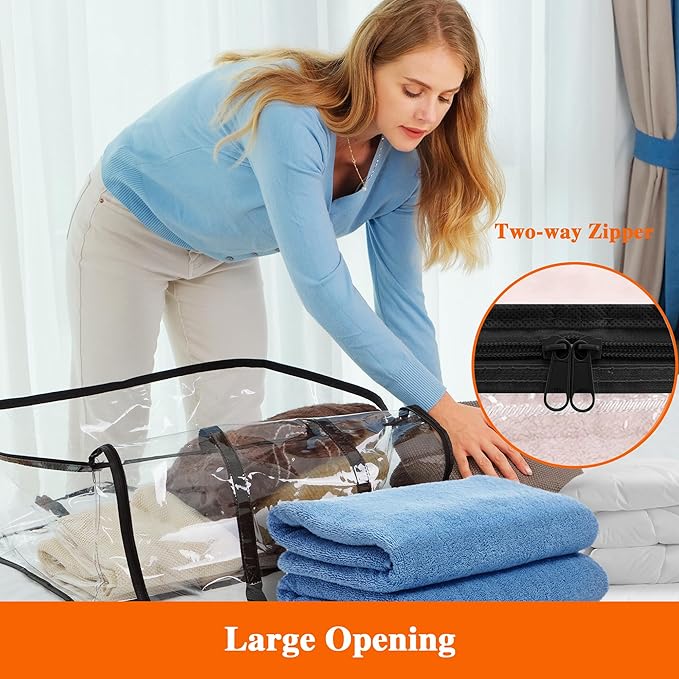 Vieshful 7 Pack Clear Comforter Storage Bag, 60L Clothes Storage Bag with Zipper Closet Organizer, Plastic Storage Containers