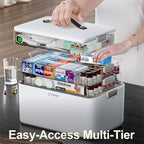 CTIME 4-Tier XL Medicine Organizer - Portable Medicine Cabinet with Leather Handle, Empty First Aid Kit for Home Organization