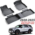 2 Rows Floor Mats for 2020-2024 2025 Ford Explorer 7 and 8 Passenger Models,TPE All Weather Protection Car Floor Liners Accessories | Front & Second Row, 3-Pc