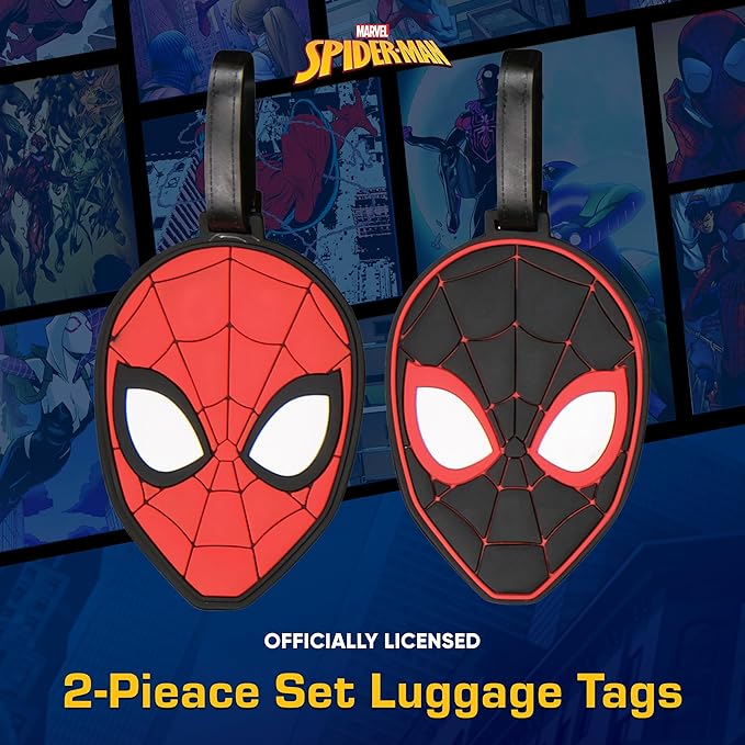 FUL Marvel Spider-Man 2-Piece Suitcase ID Tag Set with Adjustable Straps, Mile Morales, Multi, One Size