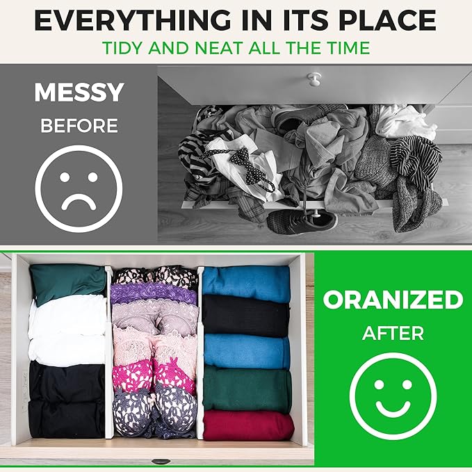 4 Pack Bamboo Drawer Dividers Organizer with Inserts 2.6'' High, Expandable from 12.5-21.7", Adjustable Drawer Organizer Sepa