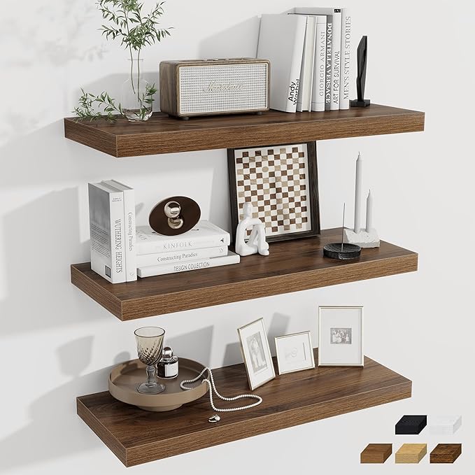 Fun Memories 24 x 12 Inch Deep Floating Shelves, 12 Inch Deep Rustic Wooden Book Shelf, Extra Deeper & Thicker Hanging Shelve