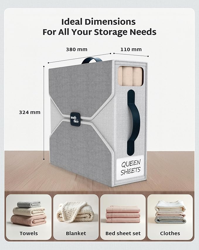 6 Pack Bed Sheet Organizer - Foldable Bedsheet Organizers and Storage, Sturdy Sheet Holder with Window, Labels & Handles for 