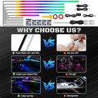 Dreamcolor Acrylic Interior Car LED Strip Light with Wireless APP, Dual Zone RGB 10 in 1 with 175 inches 593 Neon Car Ambient Lighting Kits, Music Sync LEDs Fiber Optic Strip Neon Lights for Car
