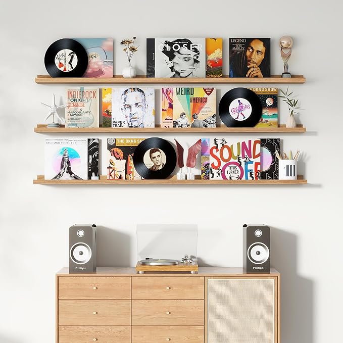 Axeman 72 Inch Floating Shelves | Oak Picture Ledge Shelf Set of 3 | Rustic Wood Wall Shelves with Lip | 72" Oak Picture Shel