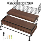 Bathroom Floating Shelves Wall Mounted - 3+1 Tier Rustic Wooden Bathroom Wall Shelves Over Toilet with Wire Storage Basket&To