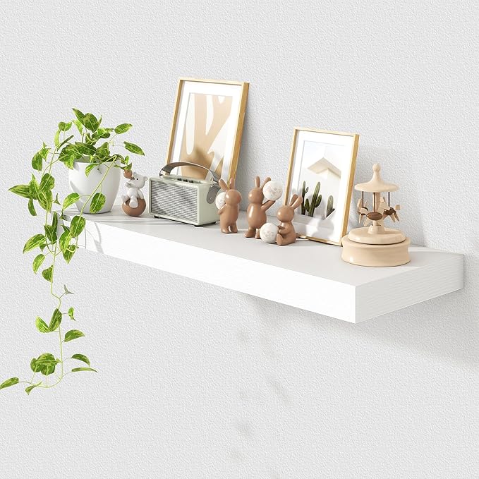 12 Inch Deep Floating Shelves | 36 Inch White Floating Shelves | 36" W x 12" D Rustic Wood Shelves for Wall | Deep White Shel