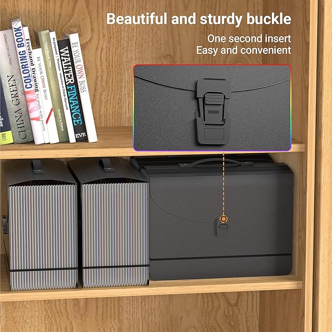 25 Pockets Expanding File Folders,Accordion File Organizer,Portable Filing Box with Plastic Handle,Expandable File Folder,Mon