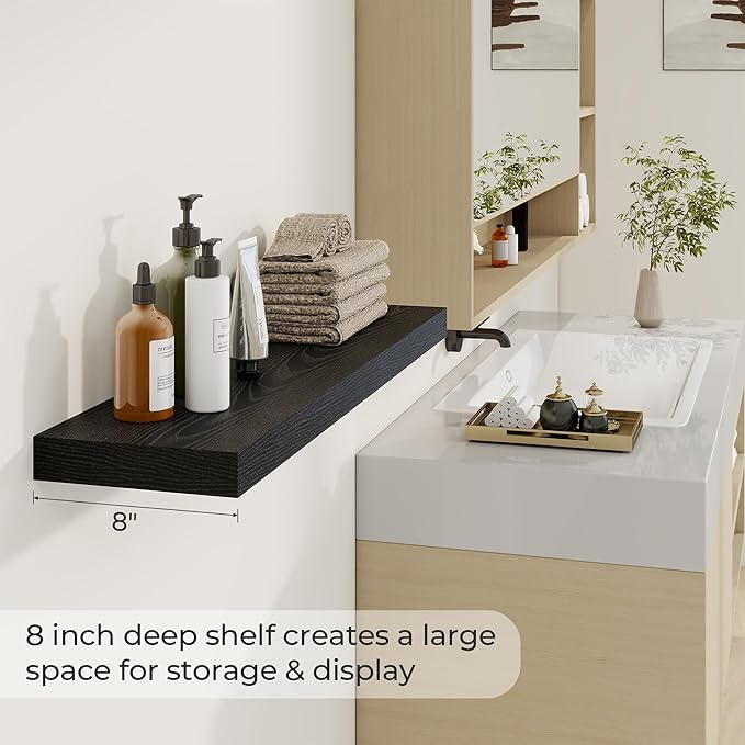Dreamland 36 Inch Long Floating Shelves in Black,8 Inch Deep Floating Shelf for Wall,Large Display & Storage Shelf, Wall Shel