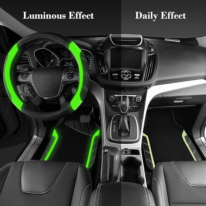 CAR PASS Leather Steering Wheel Cover and Waterproof Car Floor Mats,Microfiber Universal Car Combo Fit for 95% Sedan,SUV,Cars