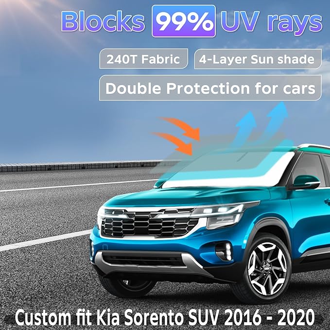 Sun Shade Sunshade for Kia Seltos 2021-2024 2025 2026 Windshield Cover, 4-Layers Sun Shield 250T Silver Sun Visor Foldable Front Window Shade Blocks UV Rays Car Accessories