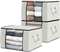 Fab totes 3 Pack Clothes Storage, Foldable Thick Fabric Blanket Storage Bags, Containers for Organizing Bedroom, Closet, Clot