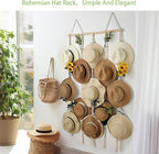 Macrame Hat Rack for Wall 31x66 in Hat Organizer with 15 Clips Hanging Hat Hanger Holder for Women Wide Brimmed Hat Storage f