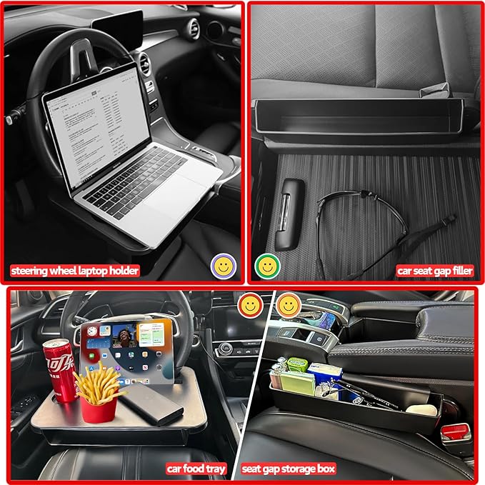 2 IN 1 Steering Wheel Tray with Car Seat Gap Filler Organizer | Car Food Eating Lunch Tray for Driver | Laptop Holder Office Desk | Between Seat Gap Storage Box - Car Gadgets & Roadtrip Essentials
