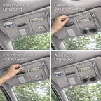 Car Sun Visor Multi-Pocket Organizer — Gray (Universal Car/SUV/Truck Storage Pouch)