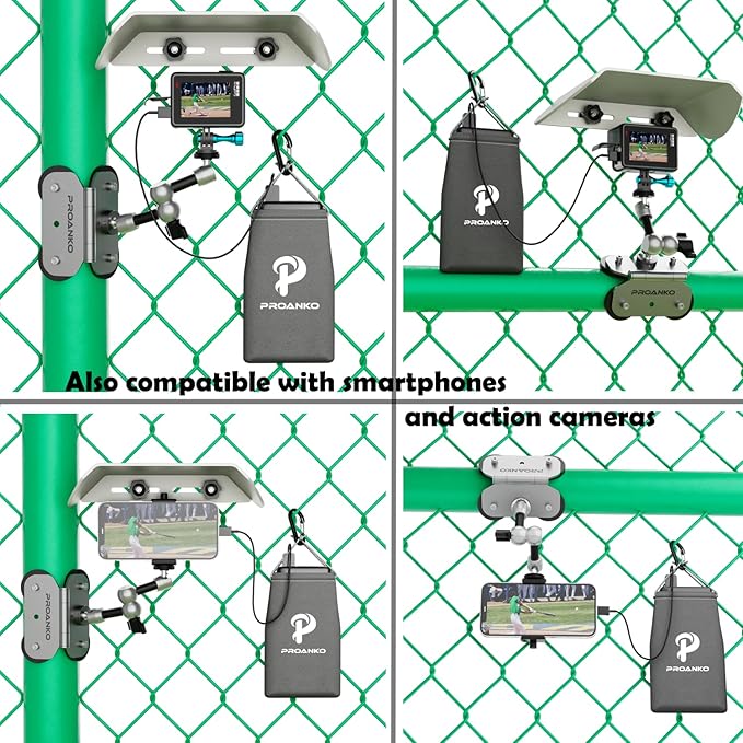 Magnetic Phone Fence Mount with Shade, Game Recording Mounting Kit Compatible with Gamechanger, iPhone, Mevo Start, GoPro, for Recording Baseball,Softball and Tennis Games(MINI)