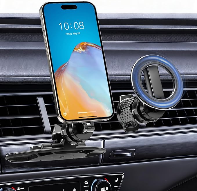 EEEKit Magnetic CD Slot Phone Holder for Car, 20 N52 Strong Magnets Vent Mount, Adjustable CD Slot Car Mount Compatible with iPhone 12-17 Series MagSafe Cases and Smartphones